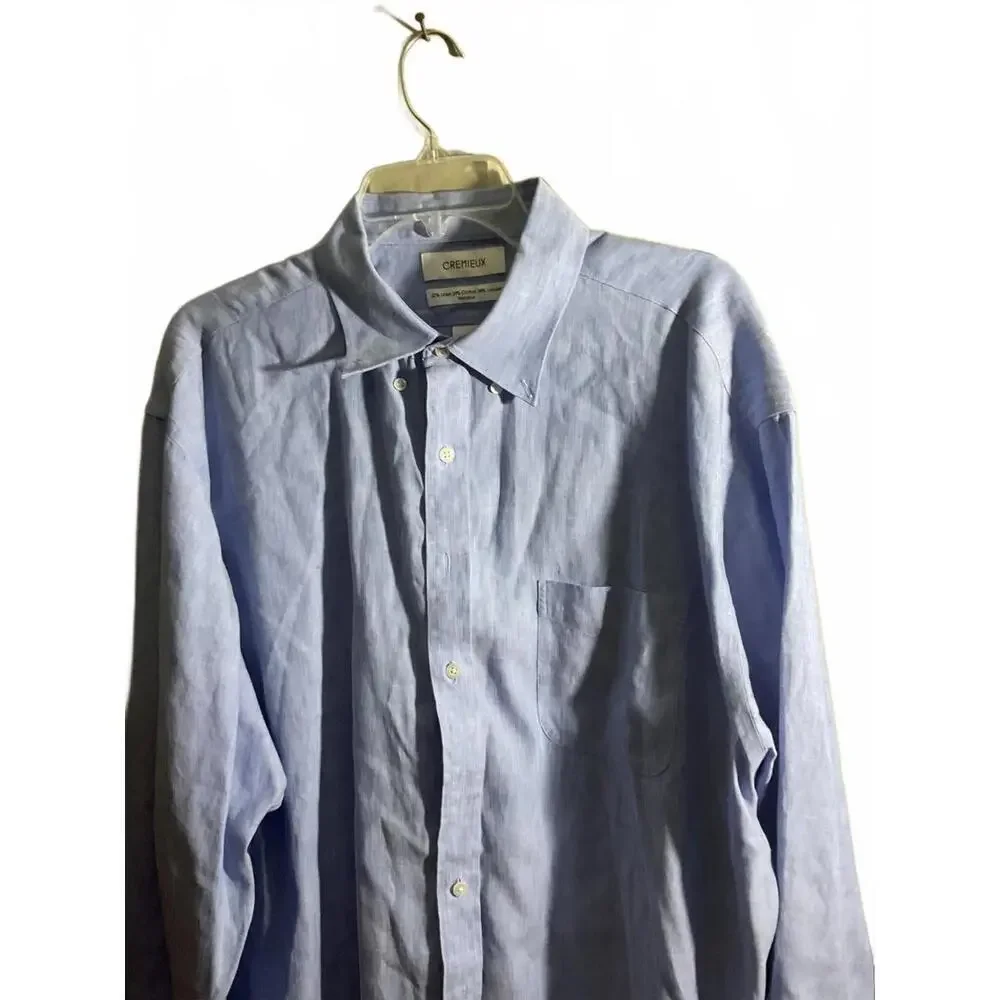 Cremieux Linen Blend Classic Light Blue Button-Up Shirt 18/35 - Picture 3 of 8